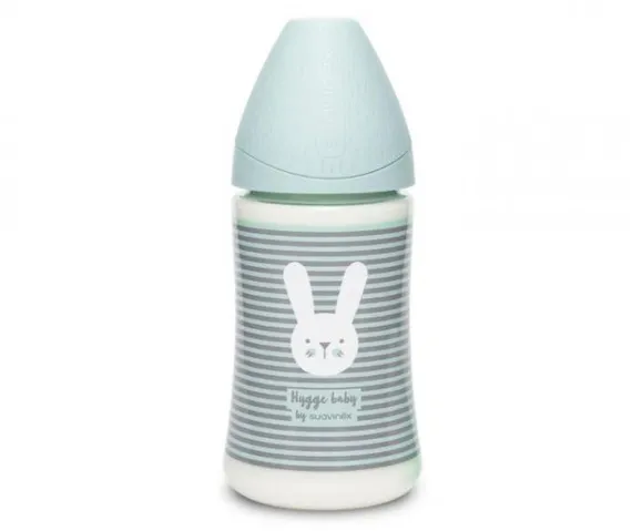 Бутылочка Suavinex Hugge Baby с круглой силиконовой соской, 3 позиции, 270 мл Розовая
