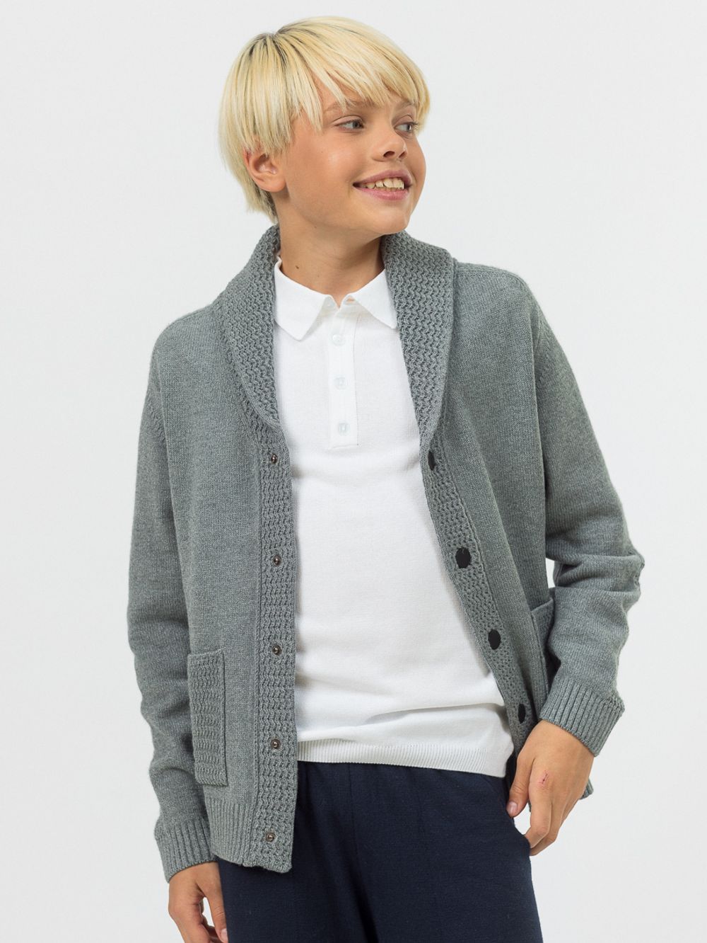 Кардиган для мальчика на пуговицах в школу AT1085 серый