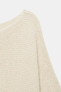 ZARA ТРИКОТАЖНЫЙ ТОП АСИММЕТРИЧНОГО КРОЯ, ПЕСОЧНЫЙ