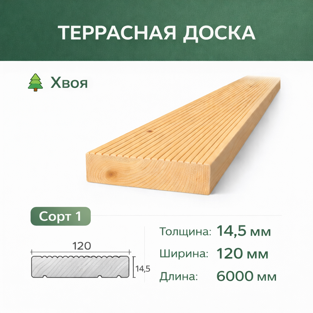 Террасная доска хвоя 32x140x3000 мм, сорт А