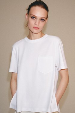 ZARA ФУТБОЛКА INTERLOCK С КАРМАНОМ, БЕЛЫЙ