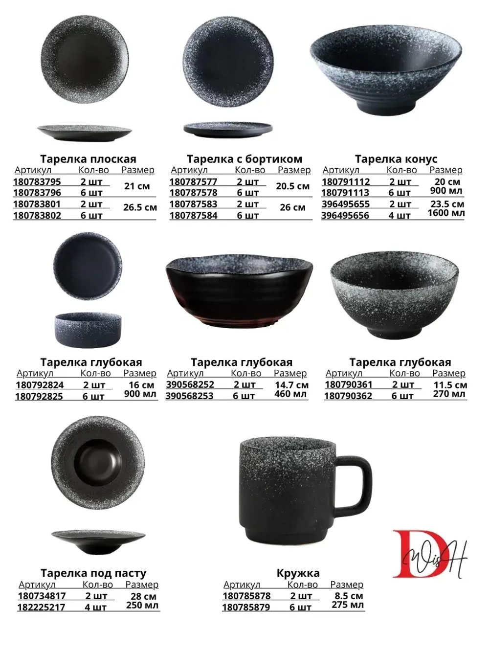 Набор посуды 2 тарелки плоские черные с бортиком 26 см