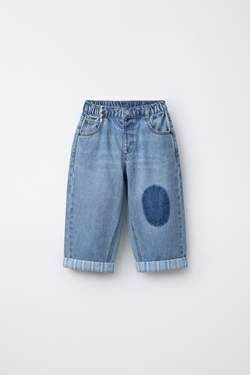 ZARA ДЖИНСЫ BAGGY С НАКОЛЕННИКАМИ, ВЫЦВЕТШИЙ СИНИЙ