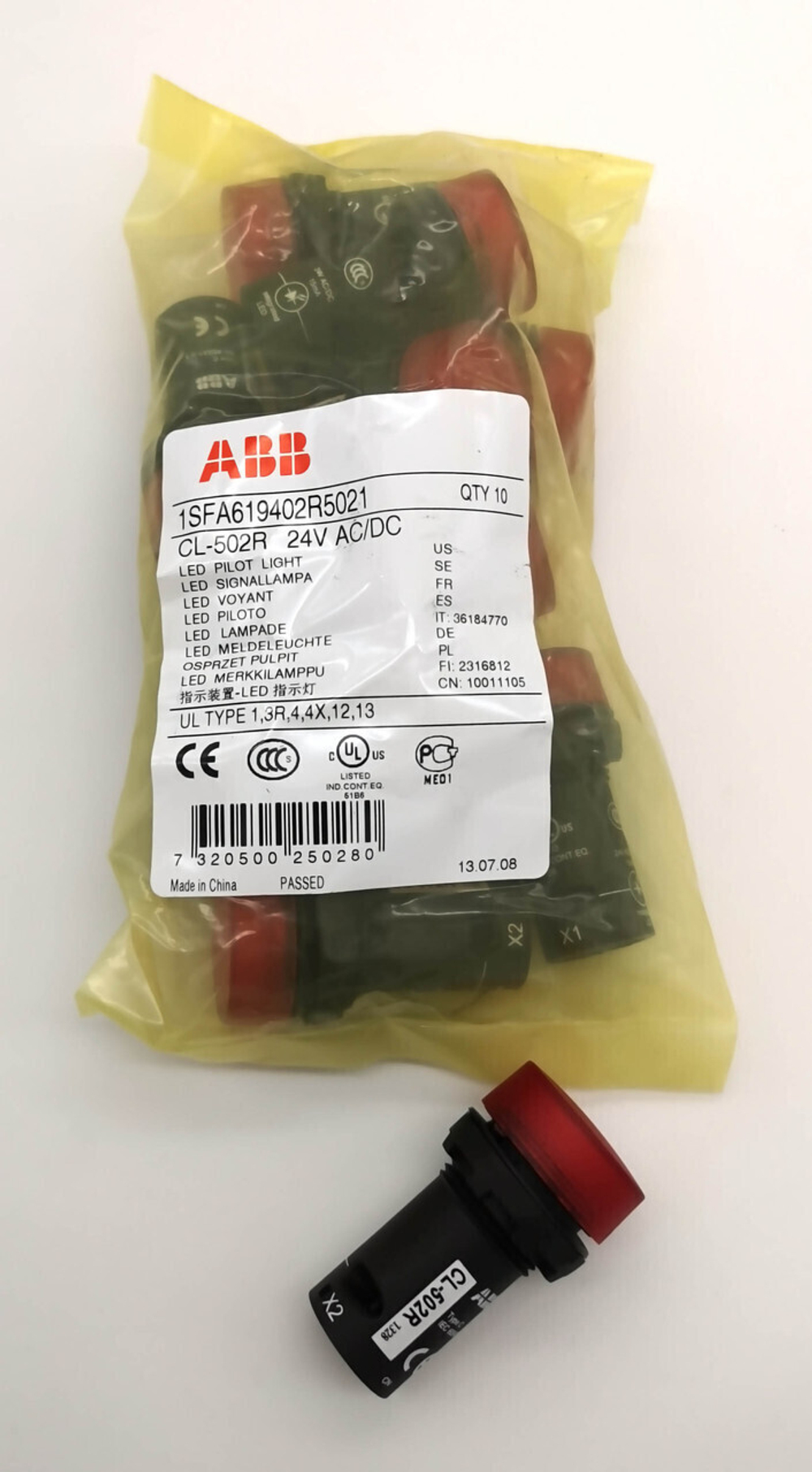 Лампа со встроенным светодиодом, красная ABB CL-502R, 24В AC/DC 1SFA619402R5021