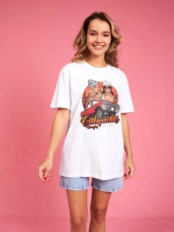 Футболка женская оверсайз белая с принтом лос анджелес