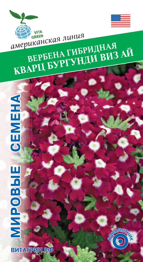 Вербена гибридная Кварц Бургунди Виз Ай 10шт Мировые Семена VITA GREEN