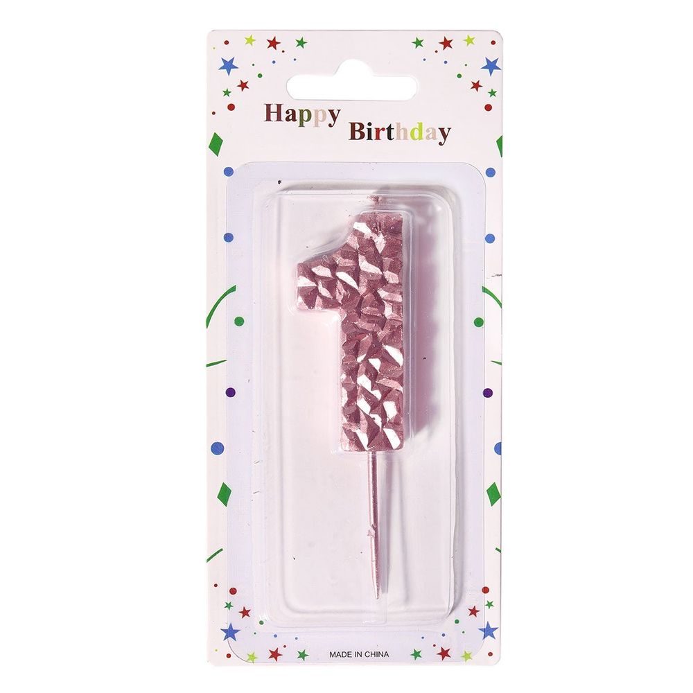 Свеча для торта Alingar, 5-6 см, на пике, "Цифра 1", цвет розовый перламутр, блистер с европодвесом