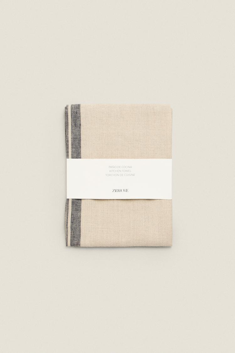 ZARA HOME ПОЛОСАТОЕ ЛЬНЯНОЕ ПОЛОТЕНЦЕ, БЕЖЕВЫЙ