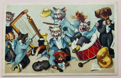Старая открытка коты музыканты