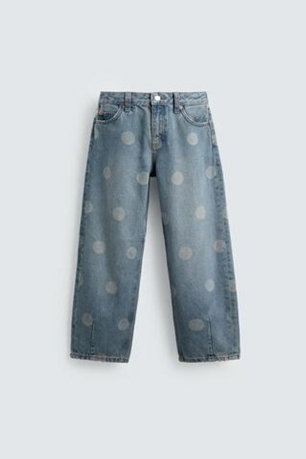 ZARA Х DISNEY ДЖИНСЫ BALLOON С ЭФФЕКТОМ ПОТЕРТОСТИ В ГОРОШЕК, СИНИЙ