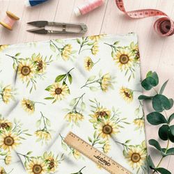 Ткань шифон подсолнухи на зеленом