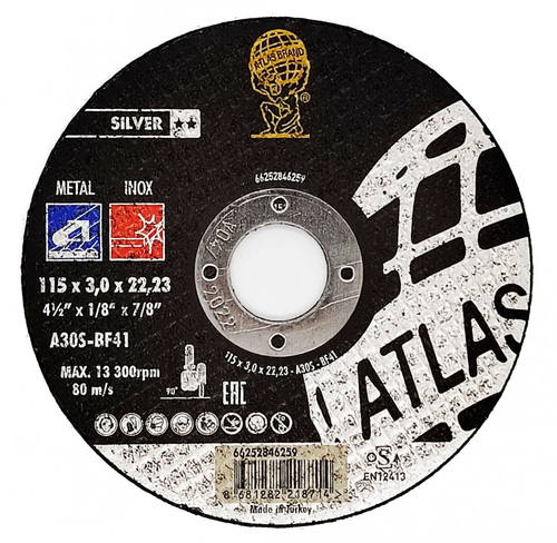 Диск отрезной по нержавеющей стали Atlas Inox A30S - T41 (115x3.0x22.23)