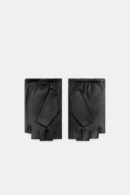 ZARA КОРОТКИЕ КОЖАНЫЕ МИТЕНКИ С КНОПКАМИ, ЧЕРНЫЙ