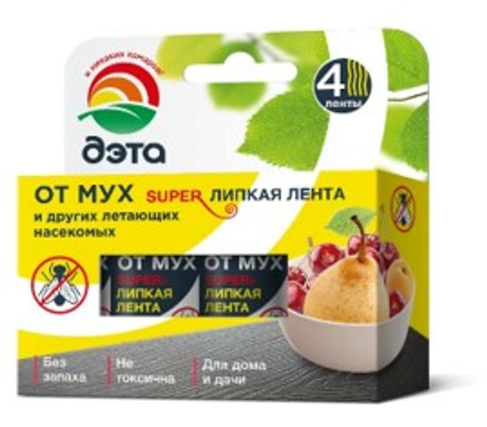 Липкая лента от мух ДЭТА МУХОЛОВ 4 шт