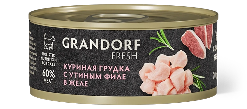 Консервы Grandorf Fresh для взрослых кошек (Куриная грудка с утиным филе в желе)