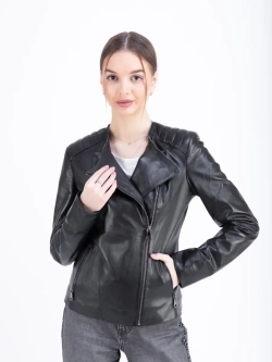 Куртка женская из натуральной кожи с капюшоном трансформер