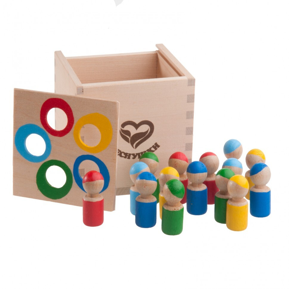 Счетный материал Разноцветные человечки в коробочке сортере