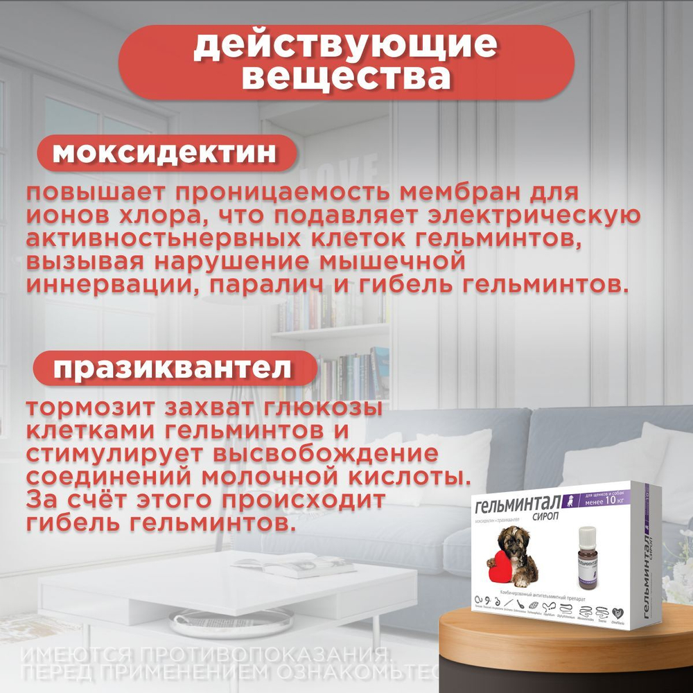 Сироп от гельминтов, профилактика дирофиляриоза для собак менее 10кг Гельминтал (Neoterica), 10мл. Празиквантел/Моксидектин