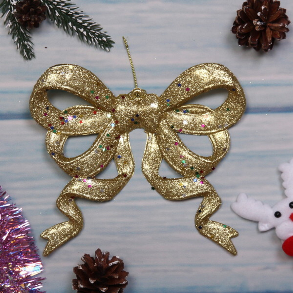 Украшение новогоднее «Бант сияющий» 17*18 см, Золото