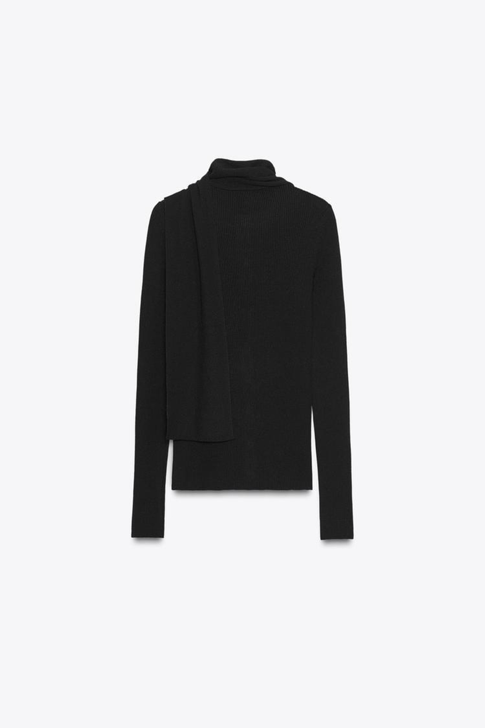 ZARA КАРДИГАН В РУБЧИК С ШАРФОМ, ЧЕРНЫЙ