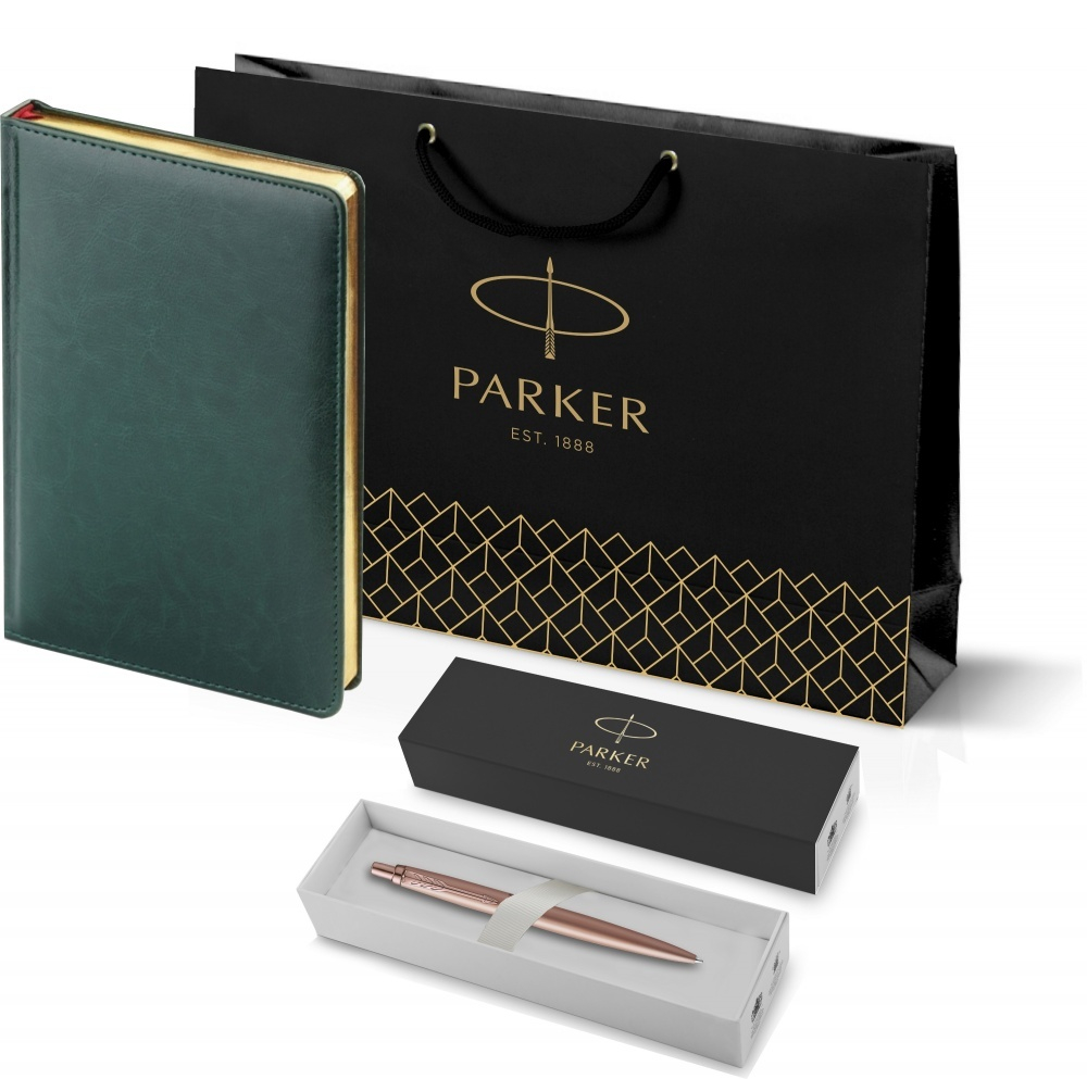 Подарочный набор: Jotter XL SE20 Monochrome в подарочной упаковке, цвет: Pink Gold, стержень Mblue и Ежедневник зеленый недатированный