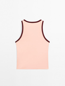 Massimo Dutti Топ из 100% хлопка с горловиной халтер и контрастной отделкой, цвет розового дерева