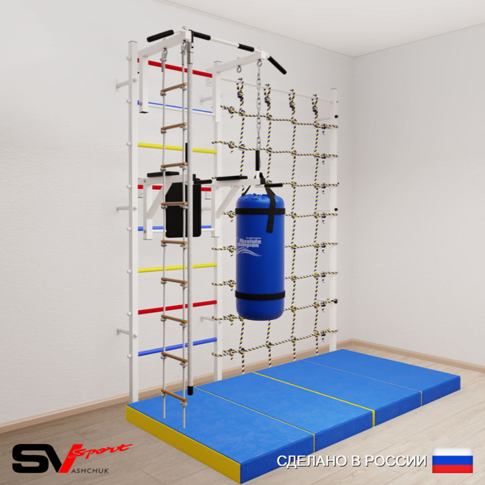 Шведская стенка Sv Sport 57560 (Турник стандарт/Брусья/Канат/Лестница/Цепь/Мешок 22кг/Мат 2м/Канатный лаз)