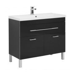 Тумба с раковиной Aquanet Верона NEW 100 черный (напольная 1 ящик 2 дверцы)