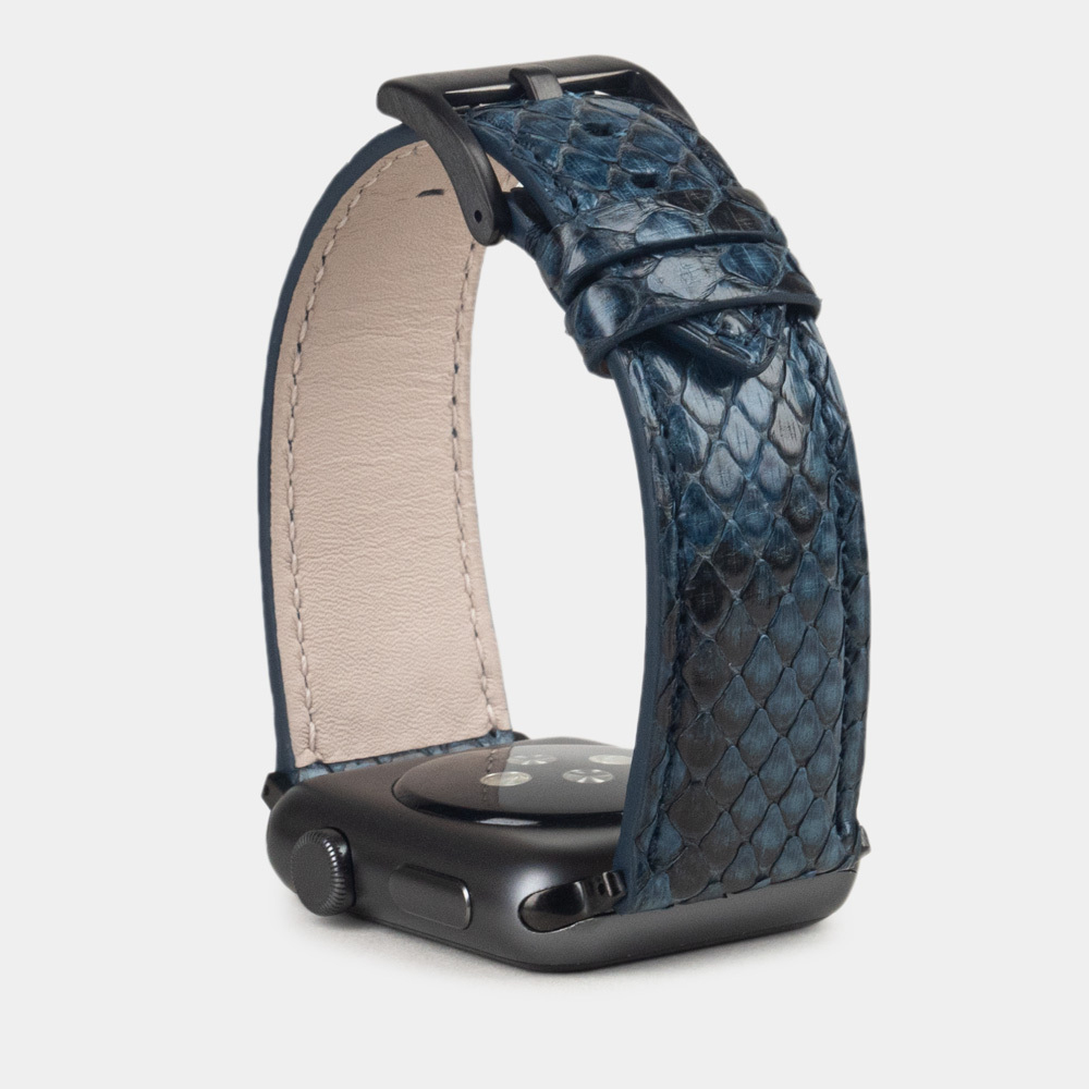 Ремешок для Apple Watch 40/41/42 mm из кожи питона, синего цвета