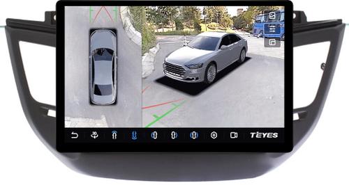 Магнитола для Hyundai Tucson 3 2015-2018 (без штатной КЗВ, рамка черная) - Teyes CC3-2K-360 монитор 13" 2K QLED на Android 10, Быстрая, CarPlay, 4G SIM-слот, 4 камеры в комплекте