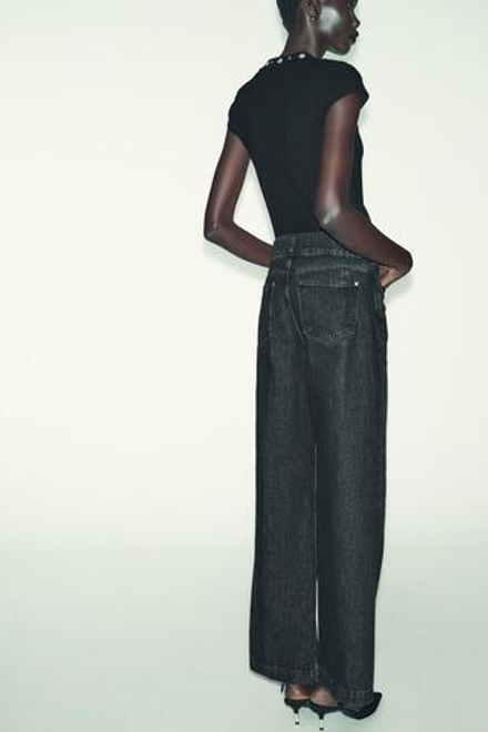 ZARA ФУТБОЛКА С КОРОТКИМИ РУКАВАМИ И БУСИНАМИ, ЧЕРНЫЙ