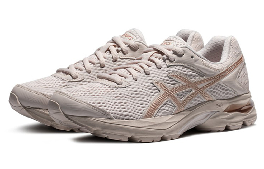 Asics Gel-Flux 4 comfortable sports fabric, synthetic leather, shock absorption, wear-resistant, breathable, wrapping, low-cut casual running shoes, women's beige gold