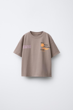 ZARA ФУТБОЛКА С ПРИНТОМ «СЕРФИНГ», СЕРОВАТО-КОРИЧНЕВЫЙ