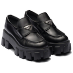 PRADA Brushed Leather Monolith Loafers "Black" Women"s