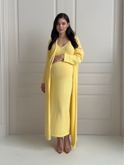 Комплект вязаный, платье на лямках и длинный кардиган