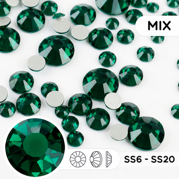 Набор стеклянных страз (mix размеров) — Emerald