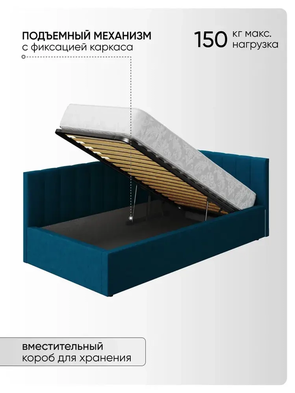 Односпальная угловая кровать 90х200 "Юлия" Синий