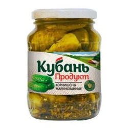 КОРНИШОНЫ КУБАНЬ ПРОДУКТ 390-350 ГР МАРИНОВАННЫЕ СТ/Б