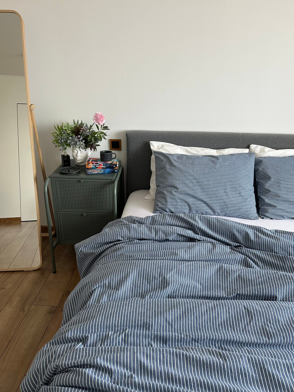 КПБ 1.5 сп с простыней на рез. 90х200 ВАРЕНЫЙ ХЛОПОК "Джинс полоса"