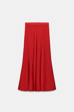 ZARA ДЛИННАЯ ТРИКОТАЖНАЯ ЮБКА, МЯГКИЙ КРАСНЫЙ