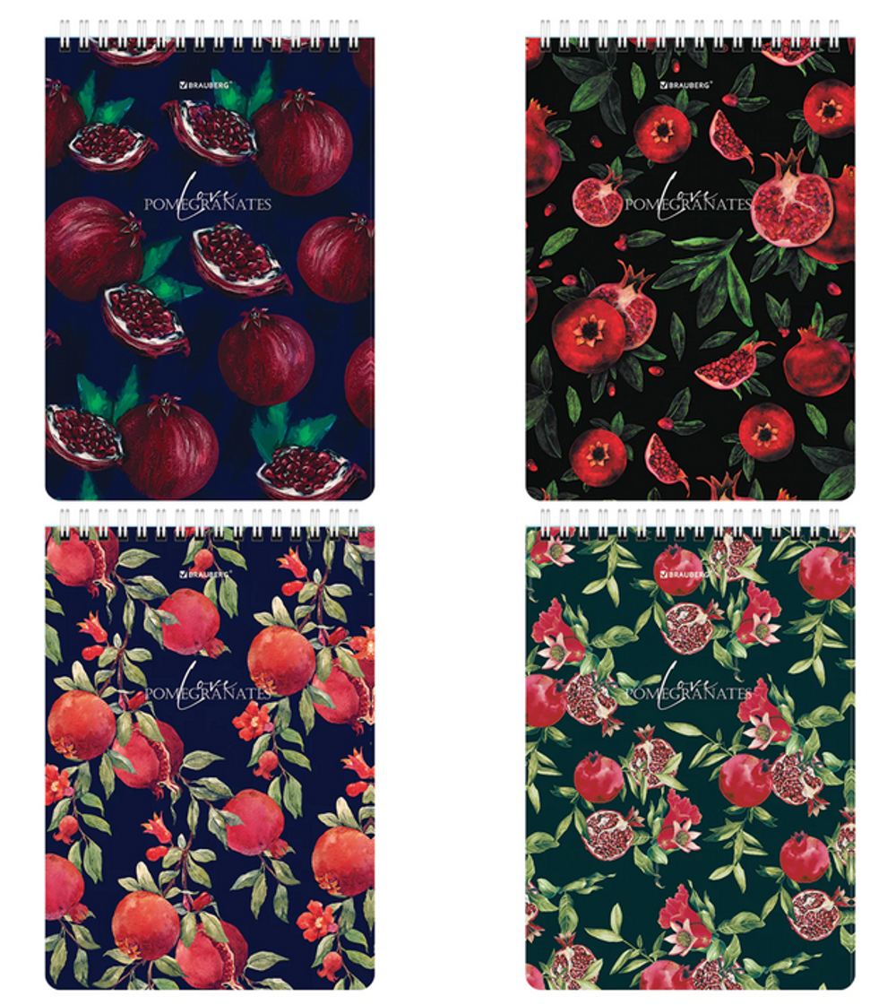 Блокнот А5 60л. клетка "Гранаты" гребень, картон, жесткая подложка (BRAUBERG)