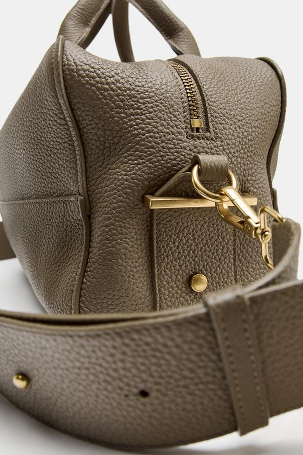 ZARA УДЛИНЕННАЯ КОЖАНАЯ СУМКА-БОУЛИНГ, ПЕСОЧНЫЙ/КОРИЧНЕВЫЙ