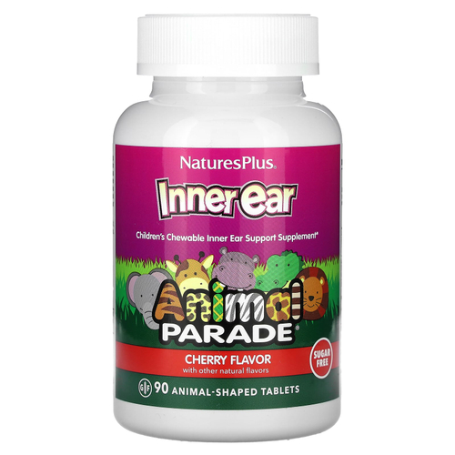 NaturesPlus, Animal Parade, жевательная добавка для поддержки здоровья внутреннего уха, для детей, с вишневым вкусом, 90 таблеток в форме животных