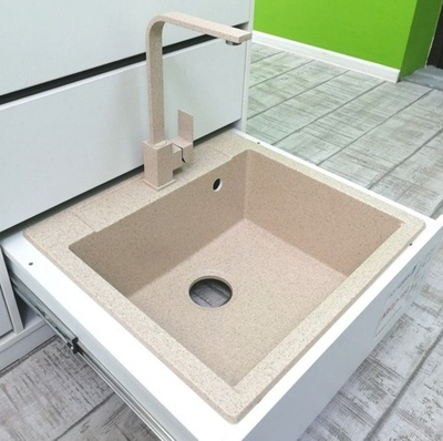 Мойка POLYGRAN ARGO-560 песочный №302, смеситель OSCURO песочный