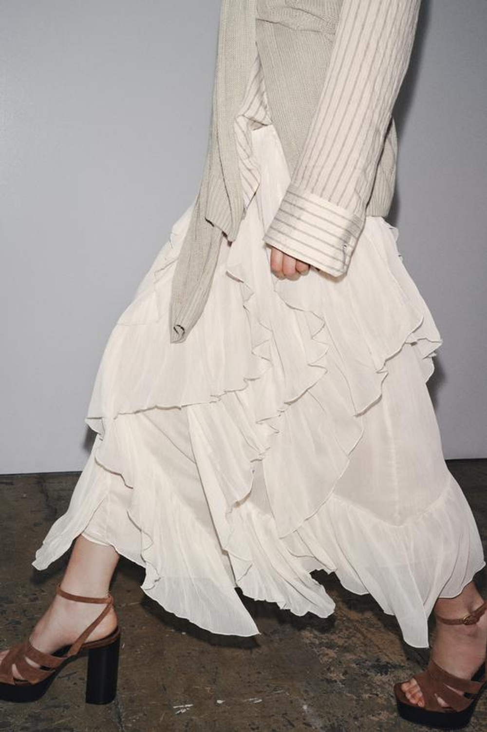 ZARA ЮБКА ИЗ ТКАНИ БАМБУЛА — ZW COLLECTION, ЖЕЛТОВАТО-БЕЛЫЙ