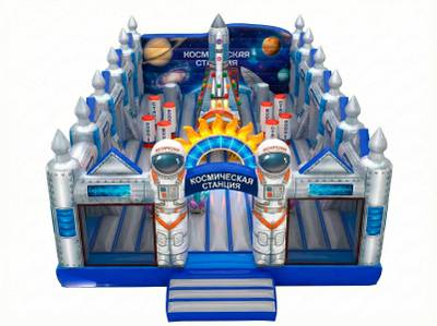 Коммерческий надувной батут «Космическая станция», 12,1×7,1×3 м, без горки