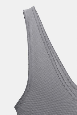 ZARA ТОП В РУБЧИК С V-ОБРАЗНЫМ ВЫРЕЗОМ, СЕРО-СИНИЙ