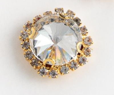 Стразы пришивные стекло в оправе "Круг", d 18 мм, в золоте прозрачный