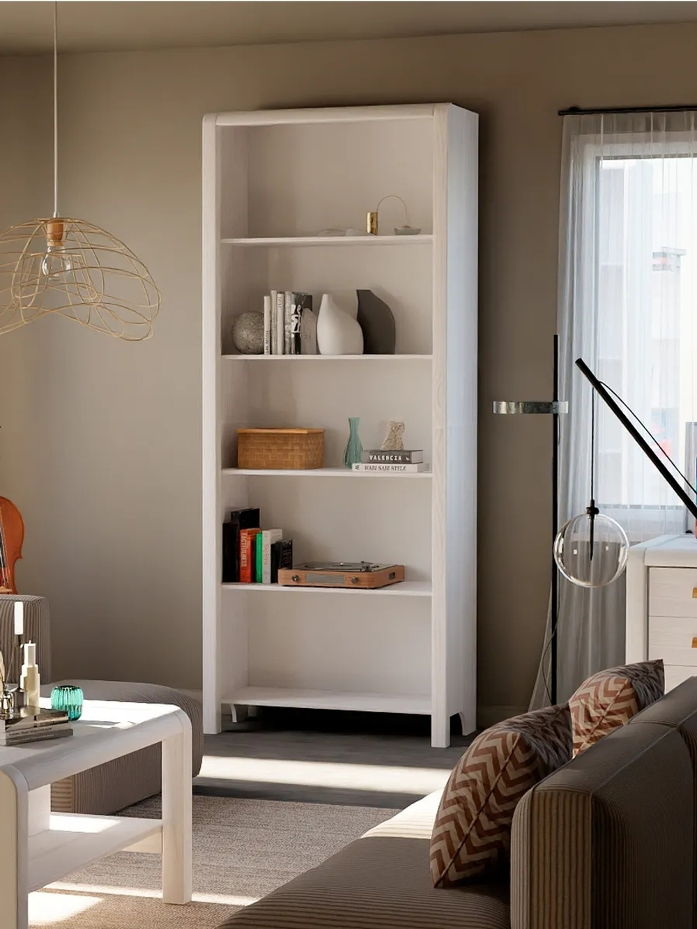 Книжный стеллаж деревянный 5 полок Мадейра из массива сосны