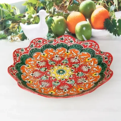 Ляган резной край Qora galam микс Риштанская керамика